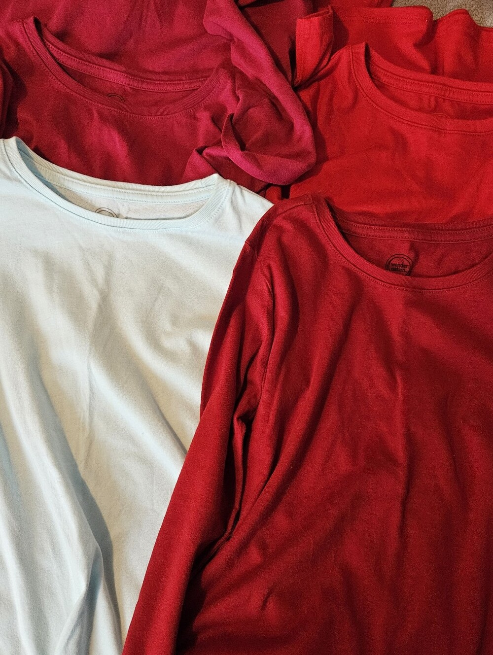 Lot Of 4 Long Sleeve Tees Size M (7-8) Red Dark Red Magenta and Light Blue